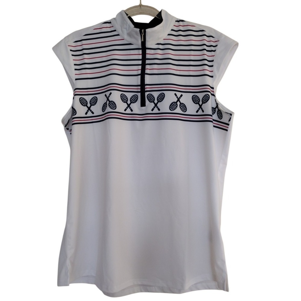 San Soleil Sport Top Womens XL White Tennis 1/4 Zip UPF 50‎ Sleeveless Stretch